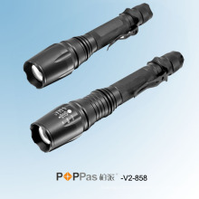 500lumens CREE Xm-L T6 Zoom lampe de poche rechargeable en aluminium LED (POPPAS-V2-858)